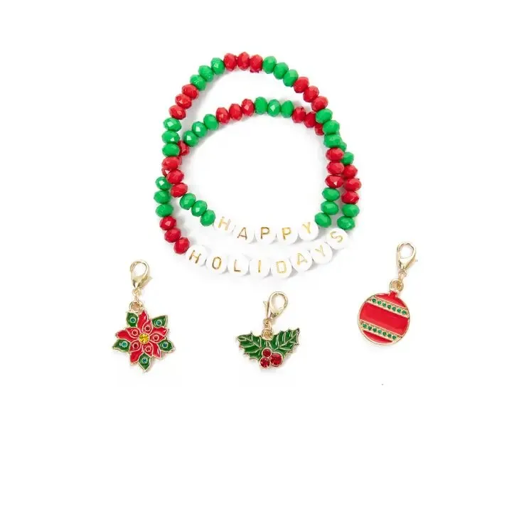 Laura Janelle Red Green Happy Holidays Charm Bracelet Set