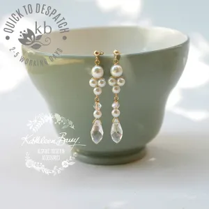 Lauren drop crystal pearl earrings - Silver, Gold, Rose gold or copper finish - assorted pearl color options