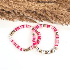 LOVE Disc Beaded Bracelet Duo in Pink