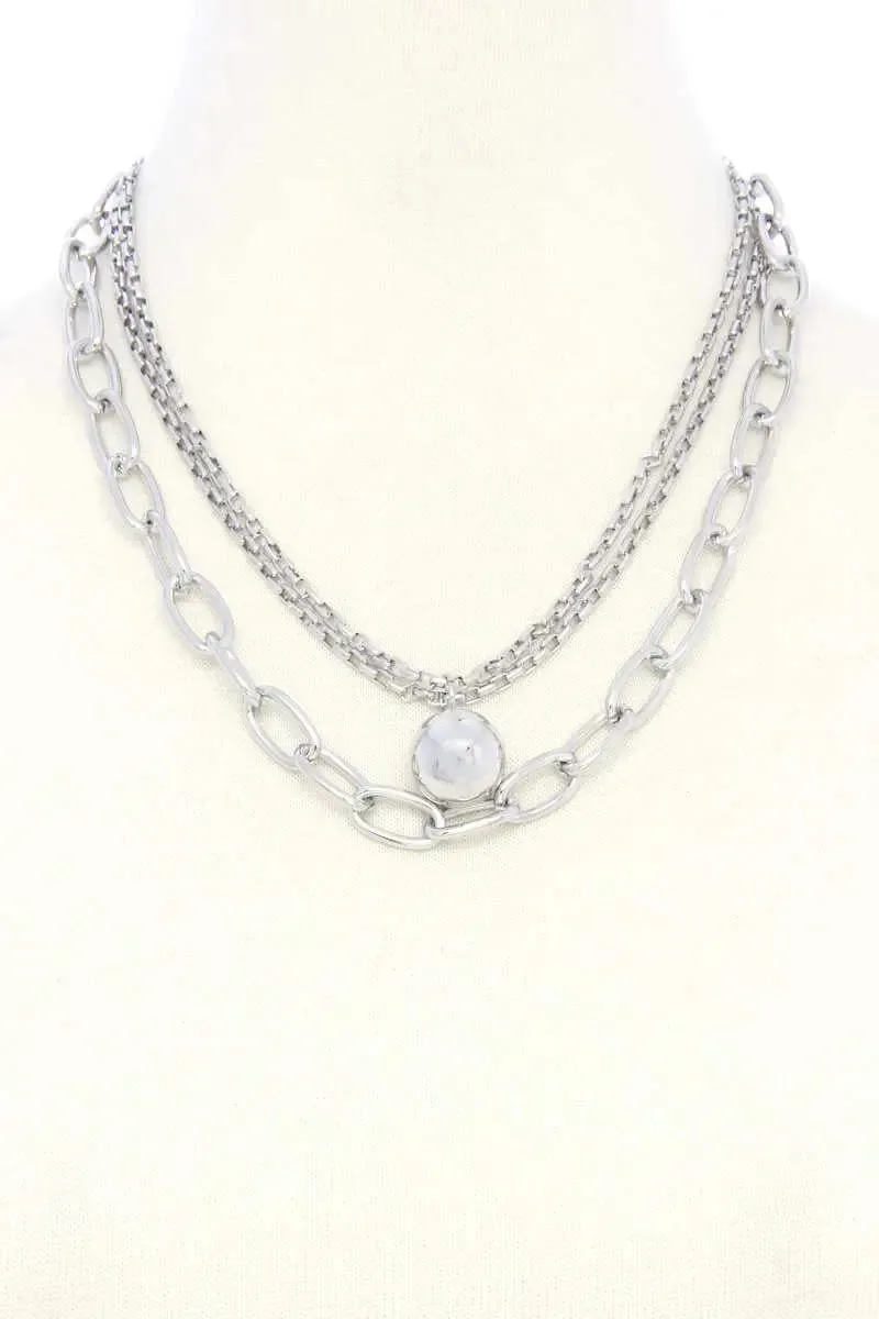 Metal Ball Oval Link Layered Necklace