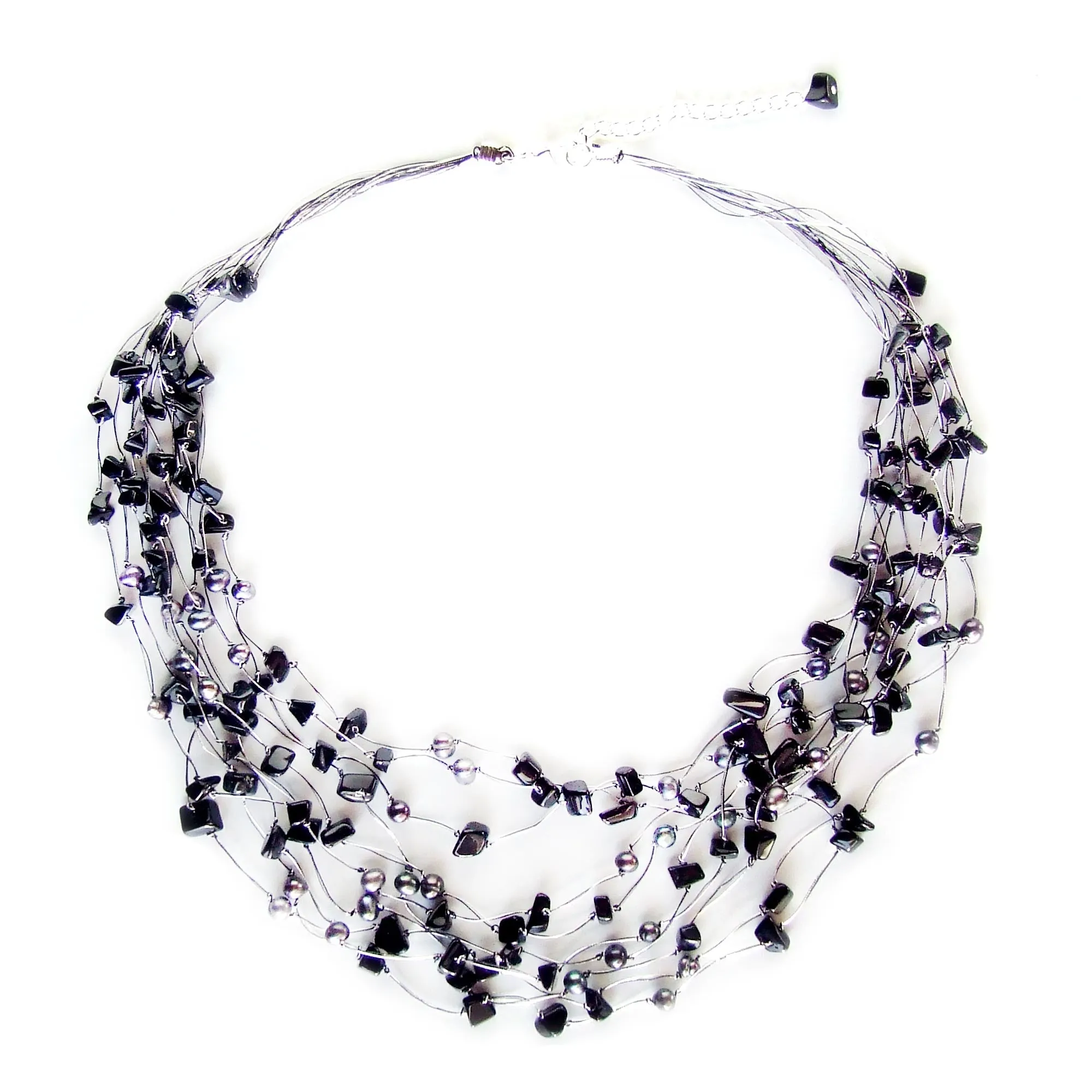 Midnight Shower Pearl Handmade Strand Necklace