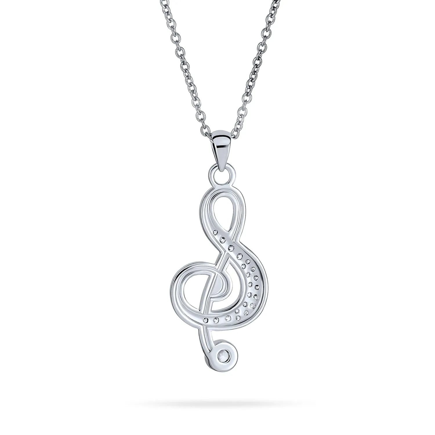 Music Teacher Student Treble Clef Pendant Necklace with CZ Musical Note Silver