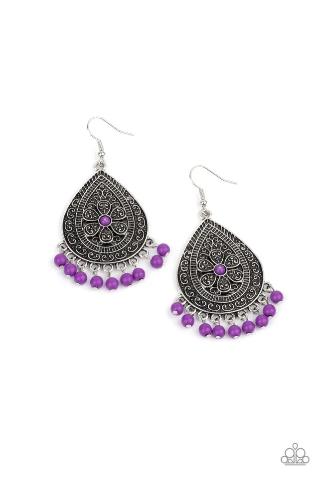 Paparazzi Earring ~ Blossoming Teardrops - Purple