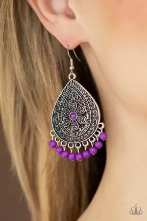 Paparazzi Earring ~ Blossoming Teardrops - Purple