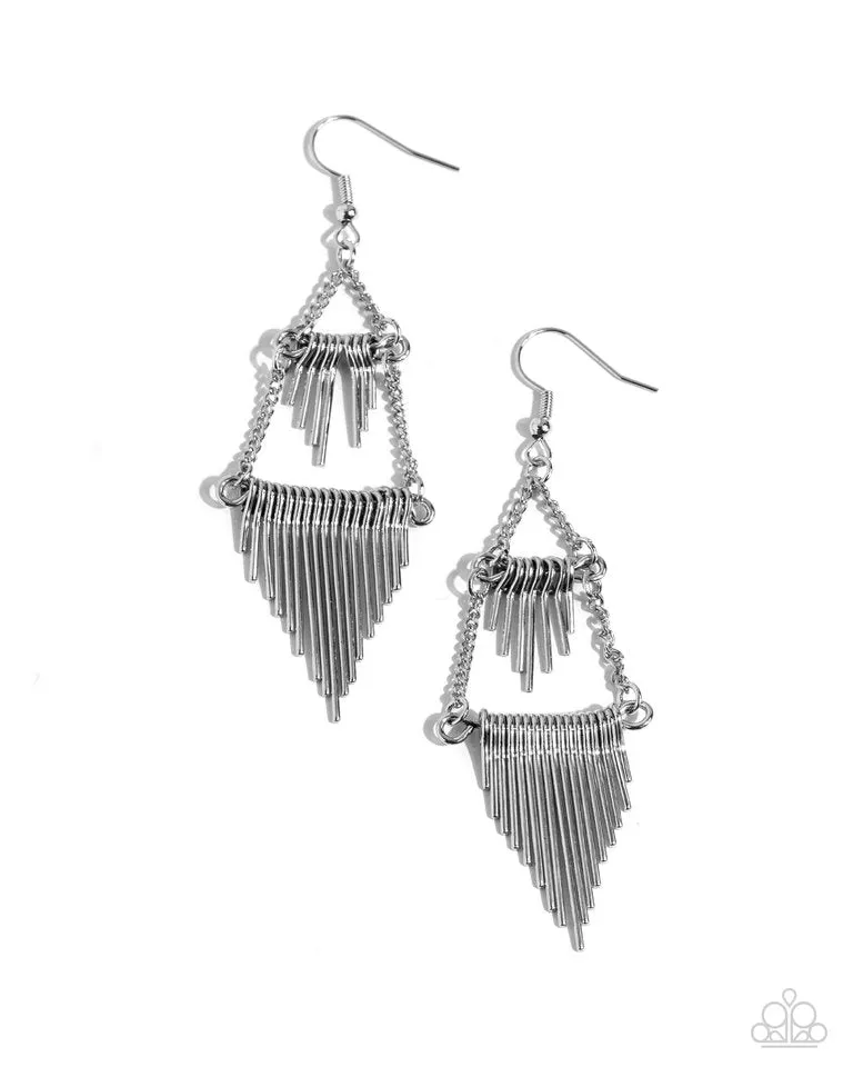 Paparazzi Earring ~ Greco Grotto - Silver