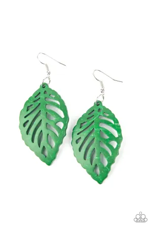 Paparazzi Earring ~ LEAF Em Hanging - Green