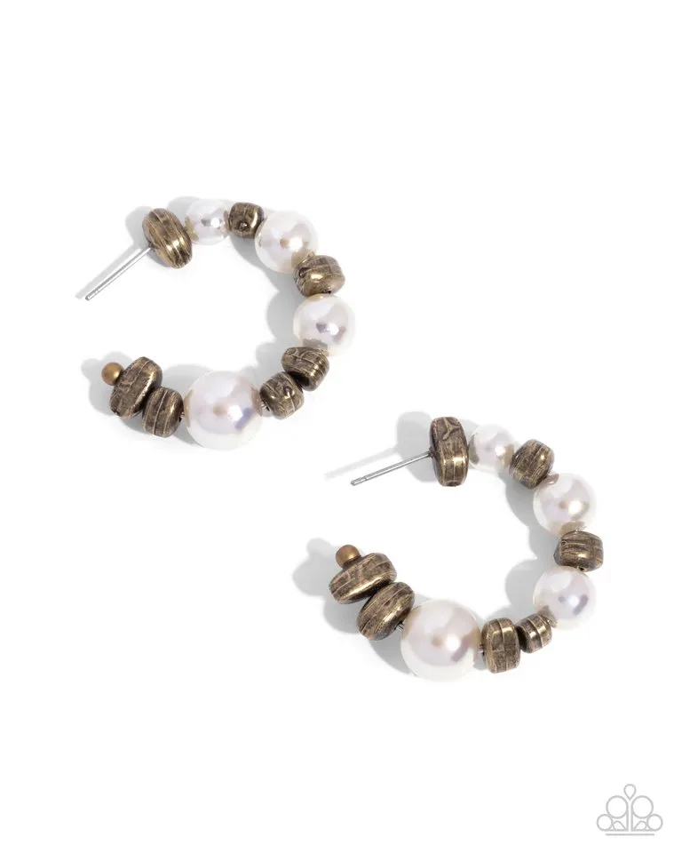 Paparazzi Earring ~ Playful Pearls - Brass