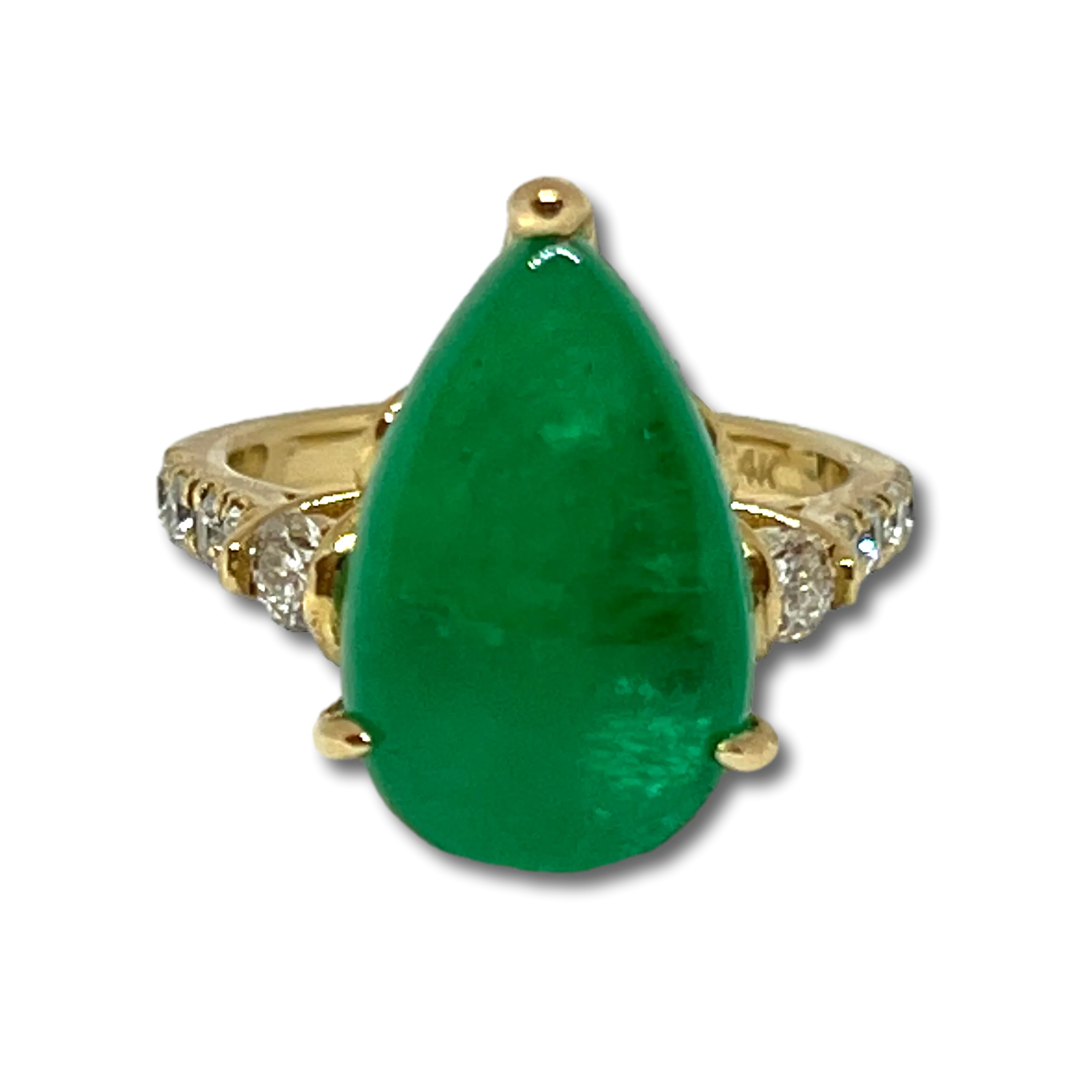 Pear Cabochon Emerald & Diamond Ring 7.66Ct 14KY Cert