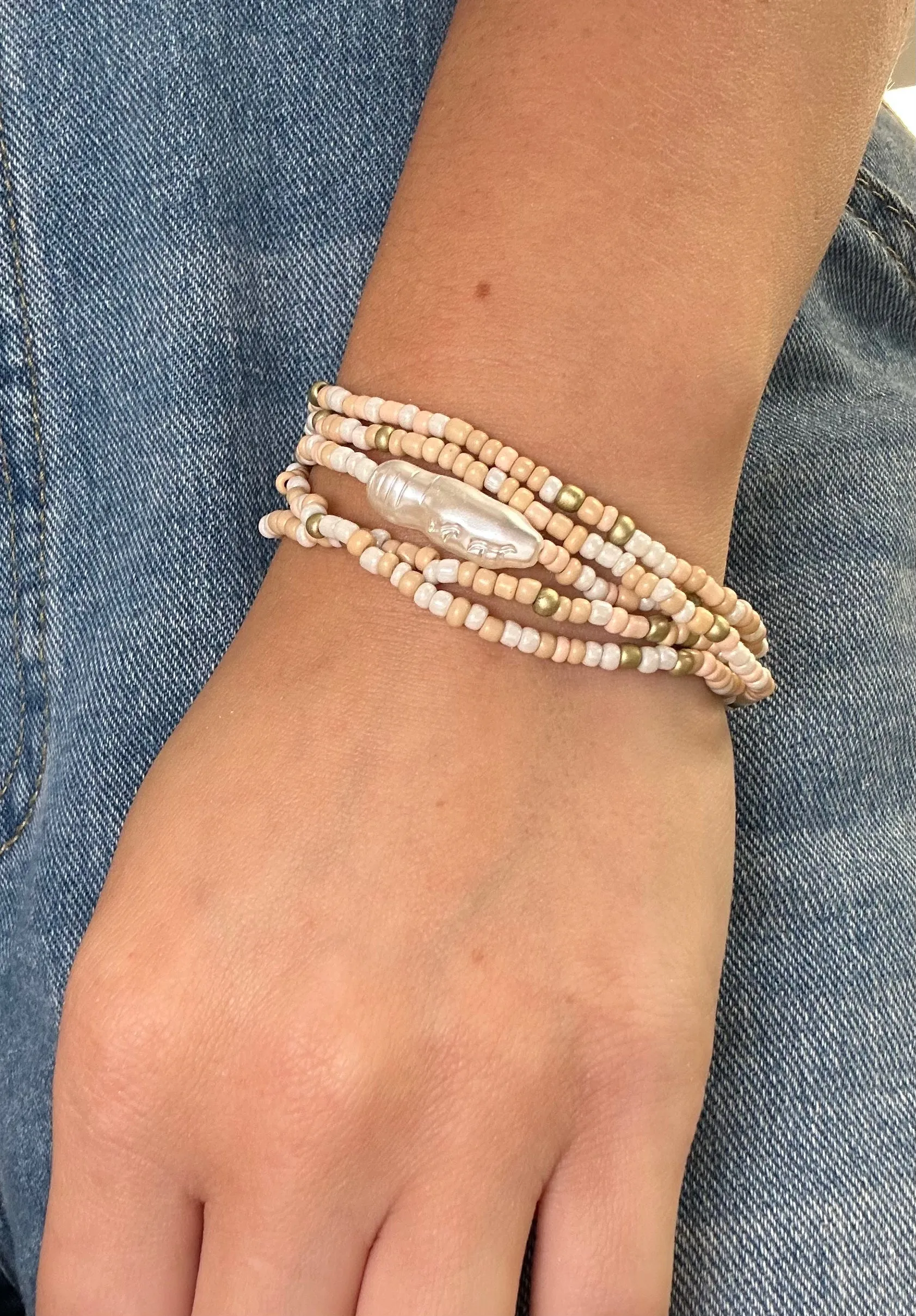 Pearl & Seed Bead Stretch Bracelet Set