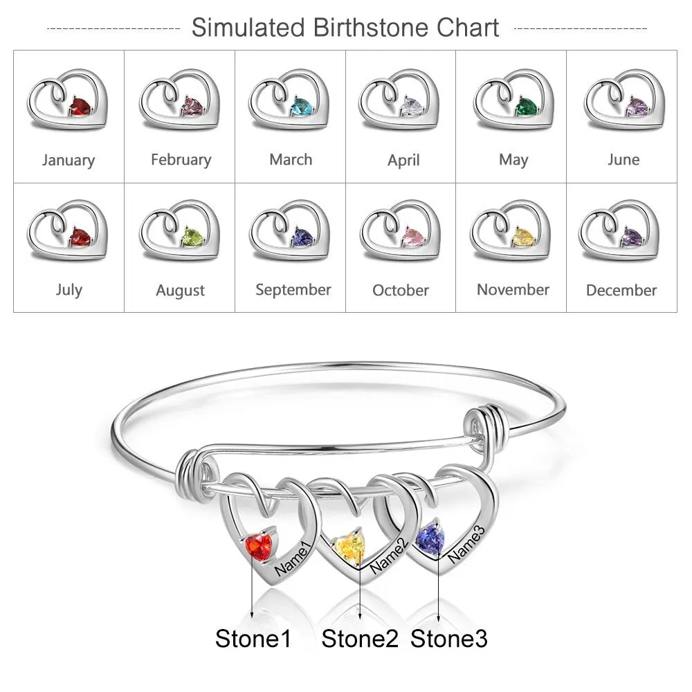 Personalized Heart-Charm Bracelet With Birthstone