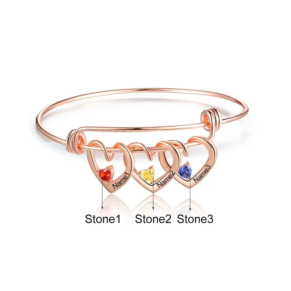 Personalized Heart-Charm Bracelet With Birthstone