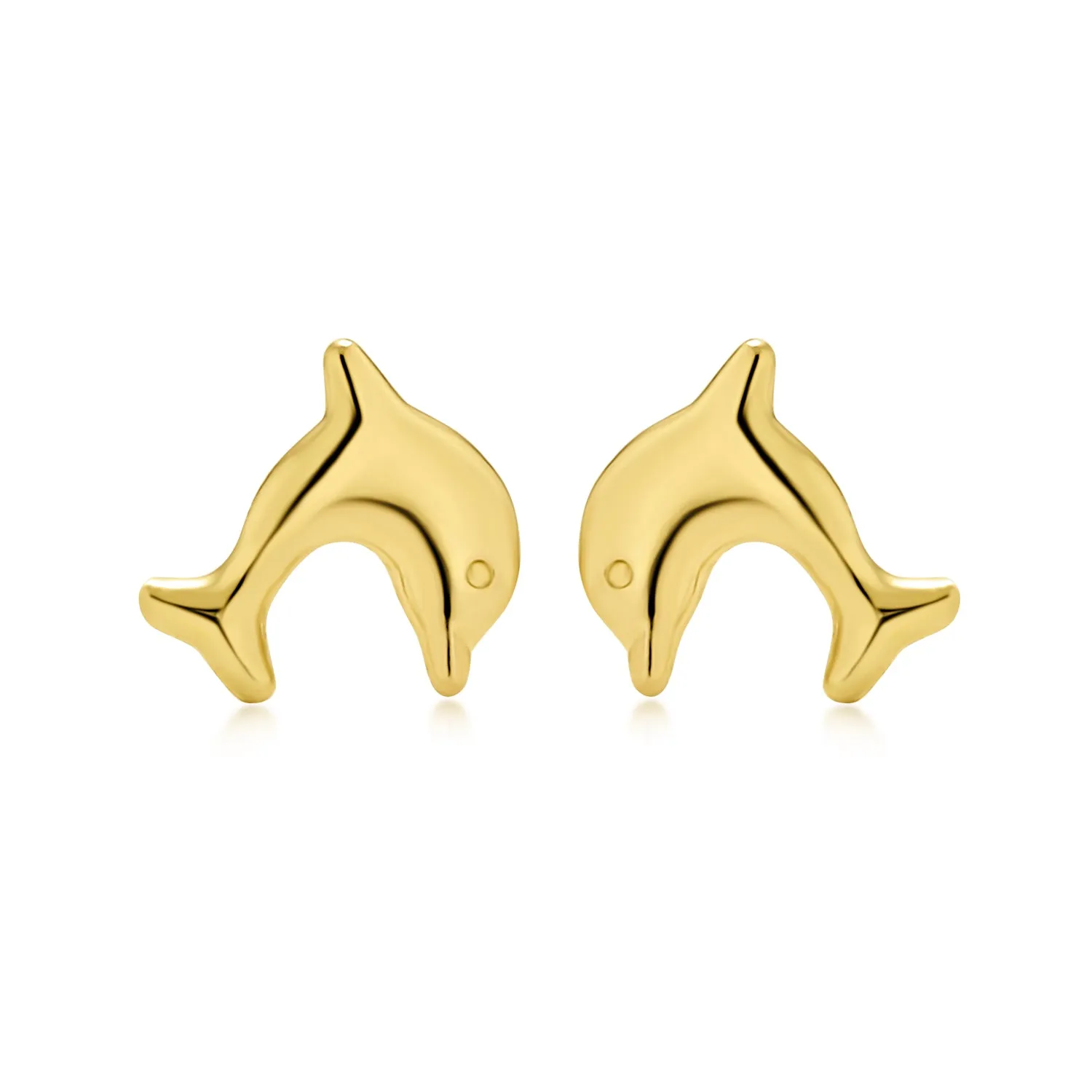 Petite Nautical Dolphin 14K Gold Stud Earrings with Secure Push Back