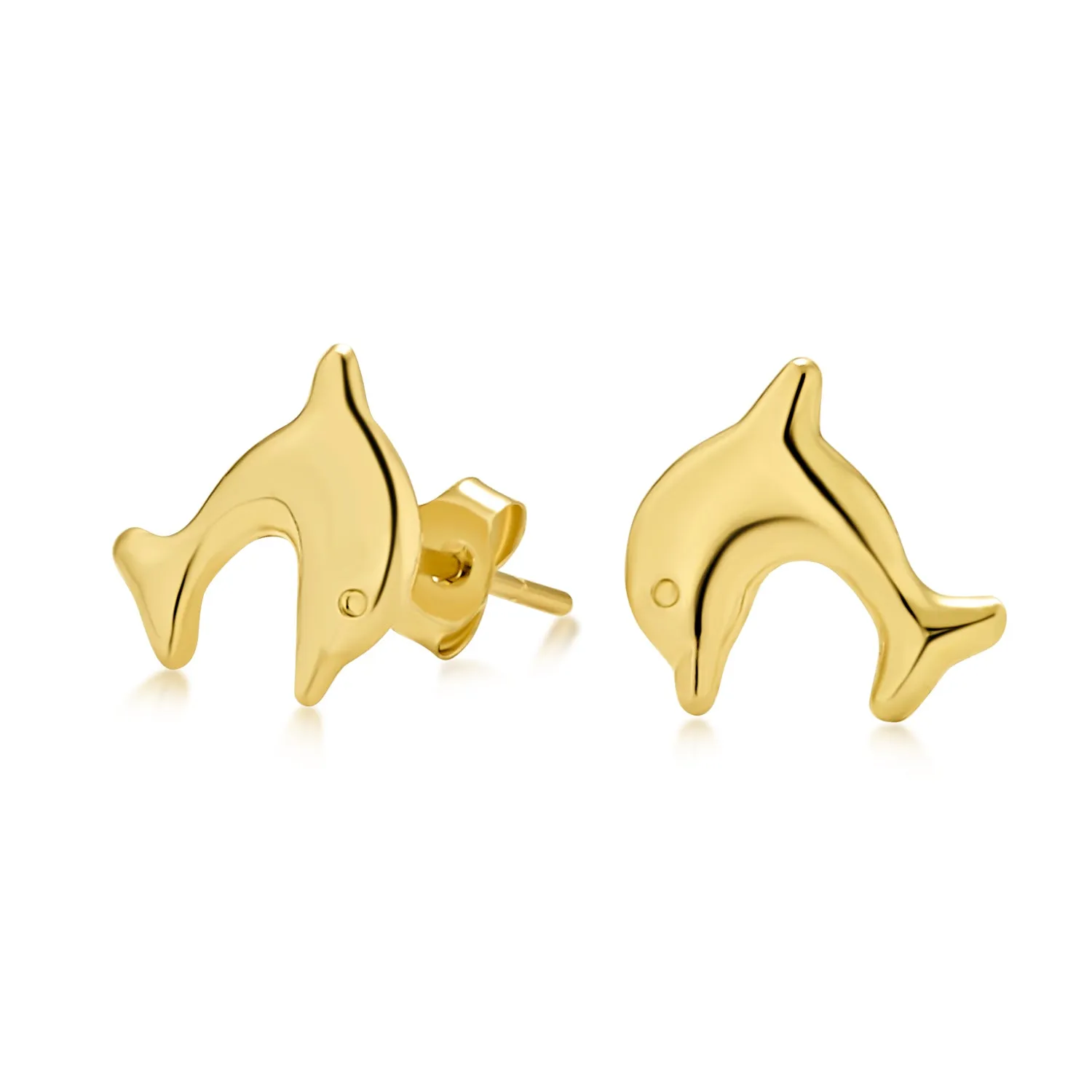 Petite Nautical Dolphin 14K Gold Stud Earrings with Secure Push Back