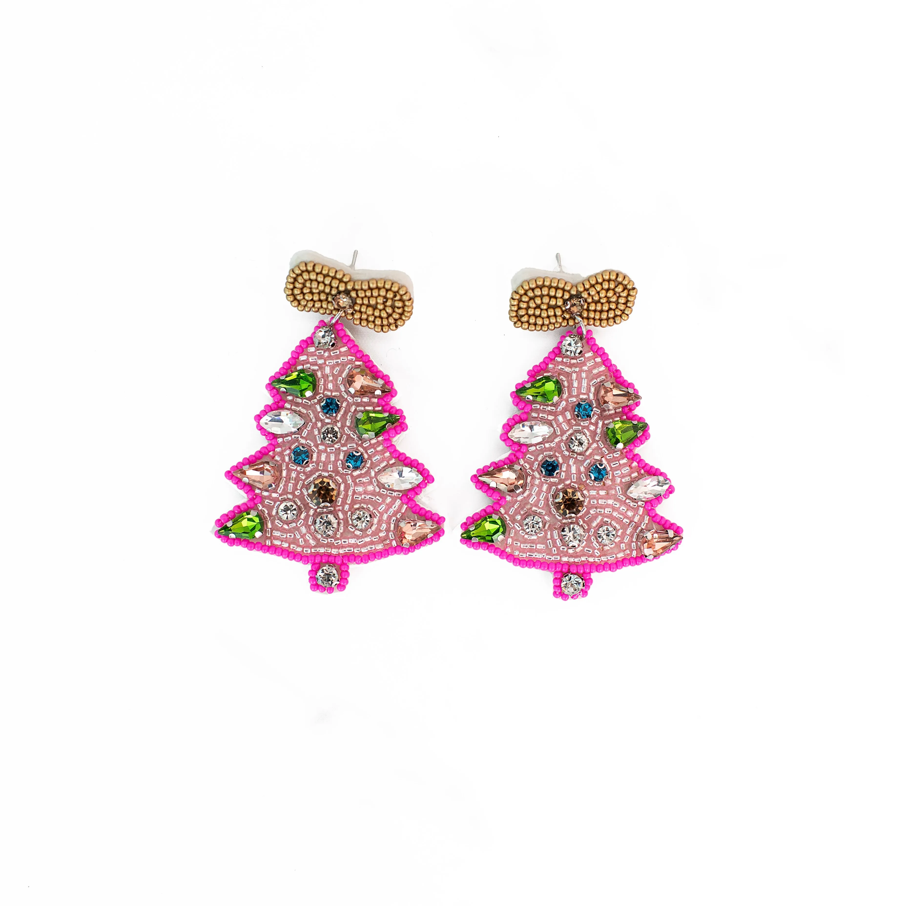 Pink Christmas Tree Earrings