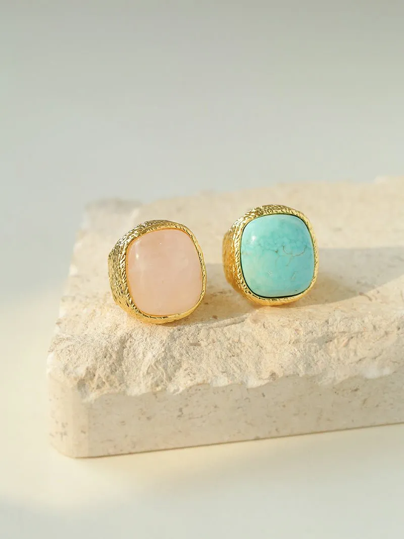 Pink Crystal Turquoise Square Rings