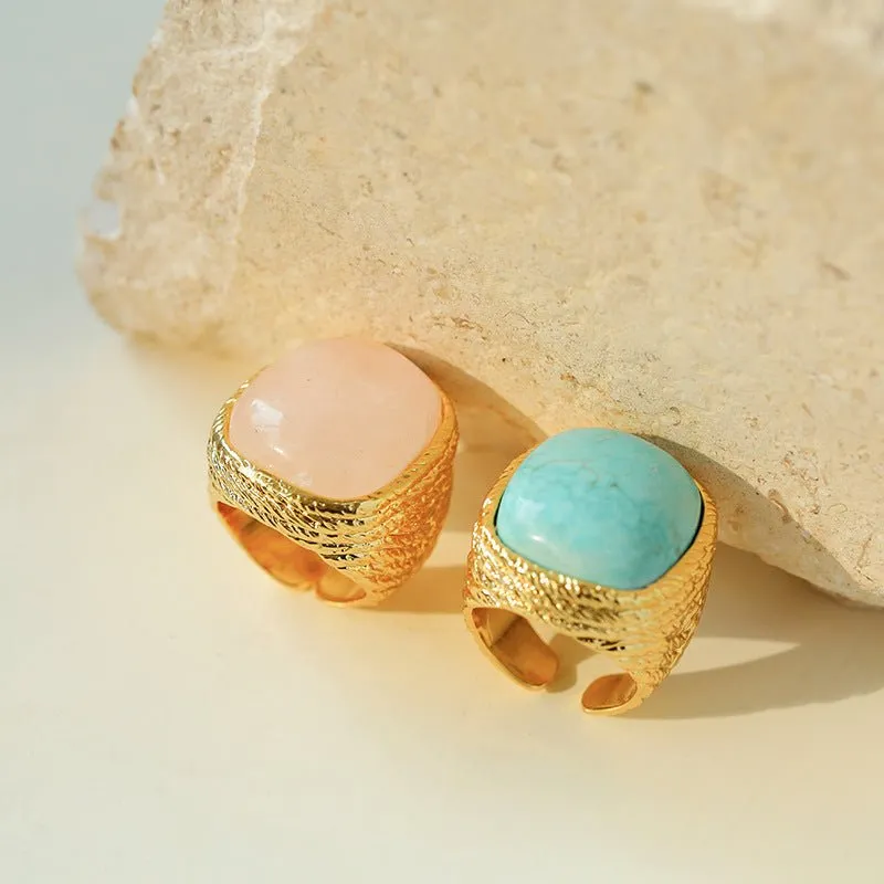 Pink Crystal Turquoise Square Rings