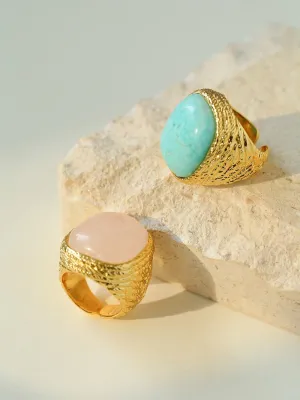 Pink Crystal Turquoise Square Rings