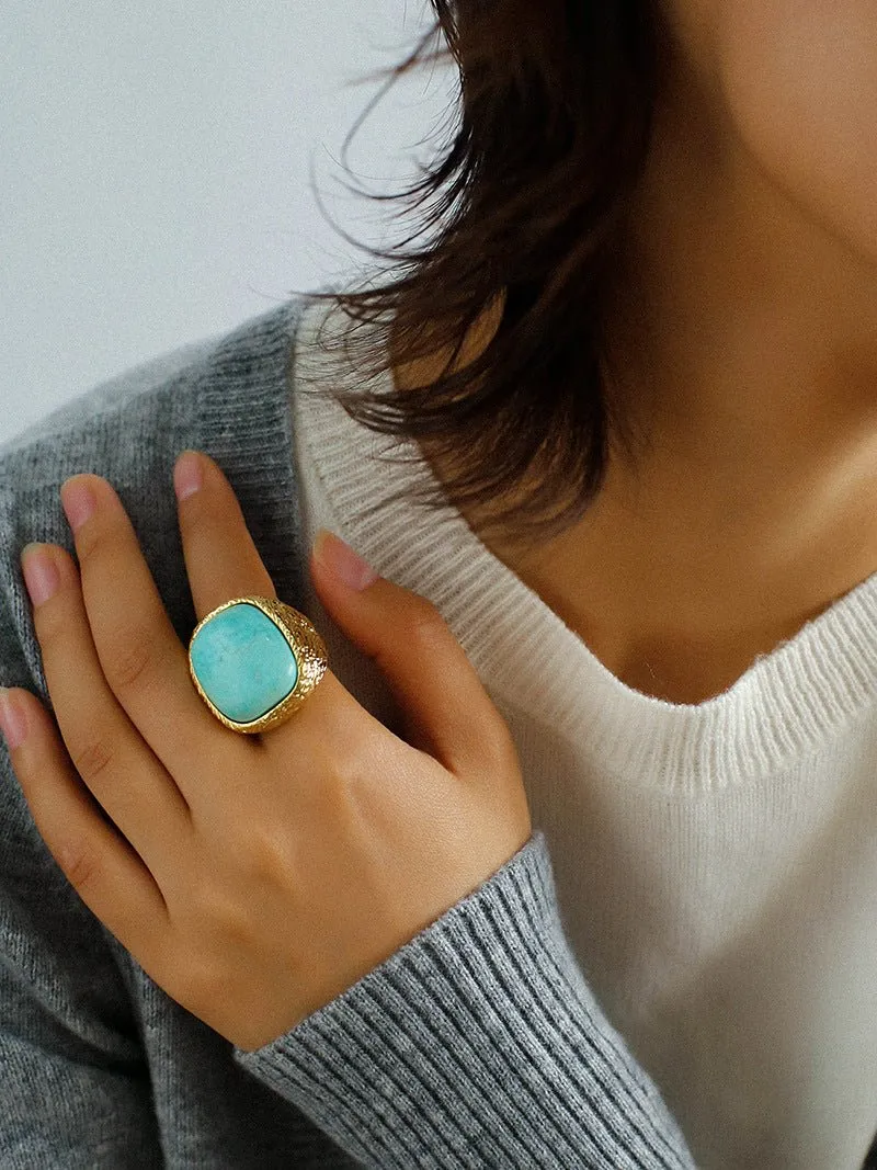 Pink Crystal Turquoise Square Rings