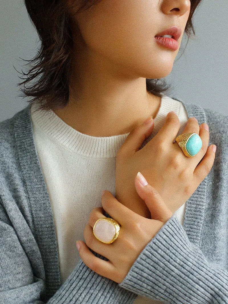 Pink Crystal Turquoise Square Rings