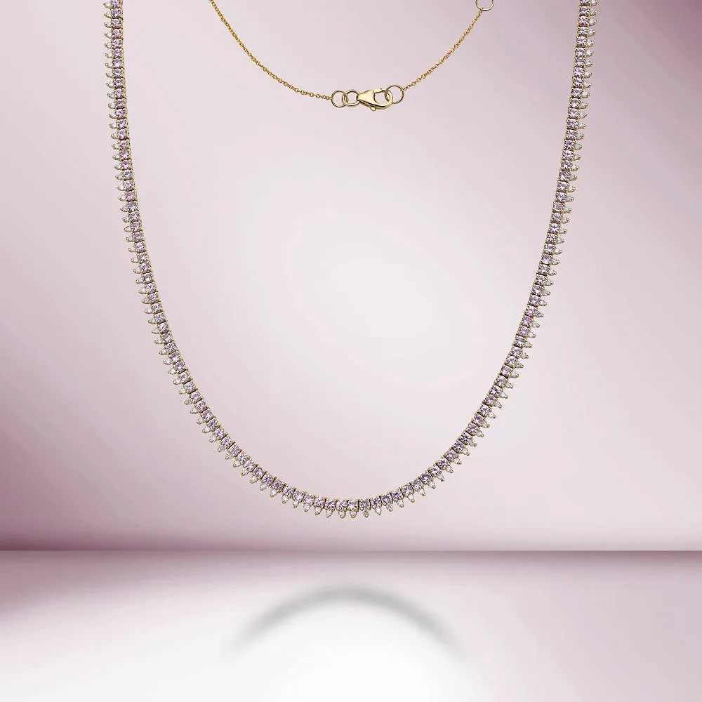 Pink Sapphire & Diamond Halfway Tennis Choker Necklace (6.60 ct.) in 14K Gold