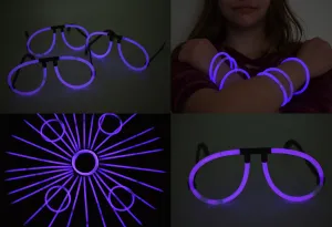 Purple Glow Stick Eye Glasses Bracelets Bulk Pack- 50 Pairs