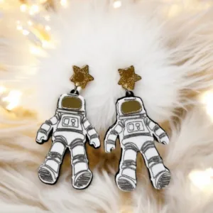 Quirky - Astronaut earrings | glitter space suit | quirky fun cute kawaii earrings | acrylic art earrings | scientific research mystery news