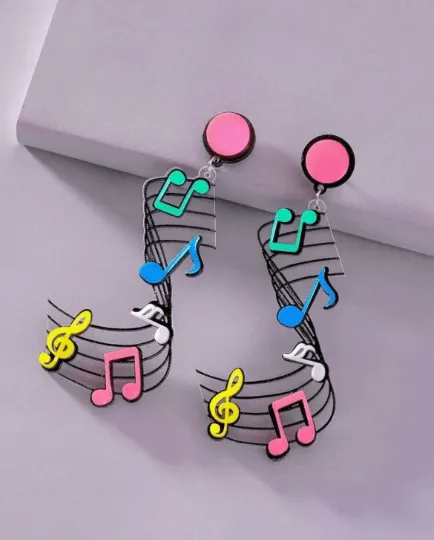 Quirky - Musical notes earrings | colourful music earrings | funky pop art earrings | acrylic art oversize earrings | musician concert music student