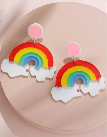 Quirky - Rainbow cloud earrings | boho style earrings | funky pop art earrings | acrylic art earrings | gift for her