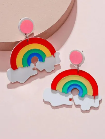 Quirky - Rainbow cloud earrings | boho style earrings | funky pop art earrings | acrylic art earrings | gift for her