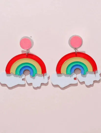 Quirky - Rainbow cloud earrings | boho style earrings | funky pop art earrings | acrylic art earrings | gift for her