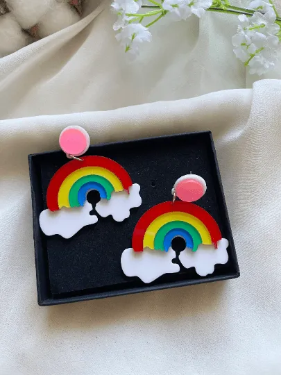 Quirky - Rainbow cloud earrings | boho style earrings | funky pop art earrings | acrylic art earrings | gift for her