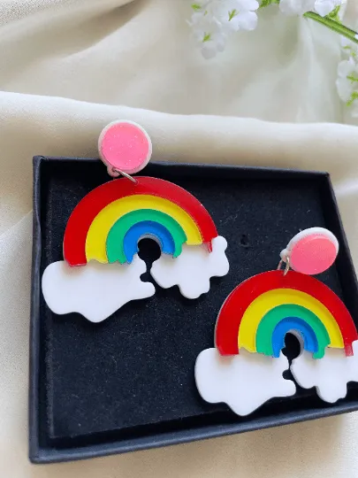 Quirky - Rainbow cloud earrings | boho style earrings | funky pop art earrings | acrylic art earrings | gift for her