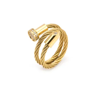 RG115G B.Tiff Pavé Pointe Cable Gold Plated Stainless Steel Adjustable Ring