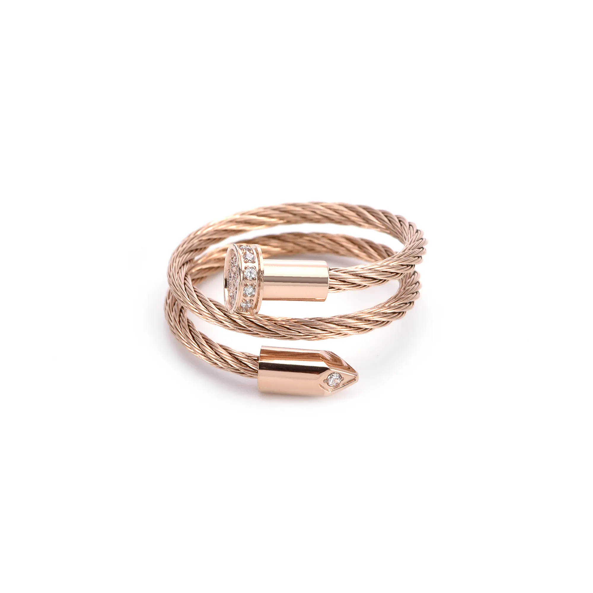 RG115RG B.Tiff Pavé Pointe Cable Rose Gold Plated Stainless Steel Adjustable Ring