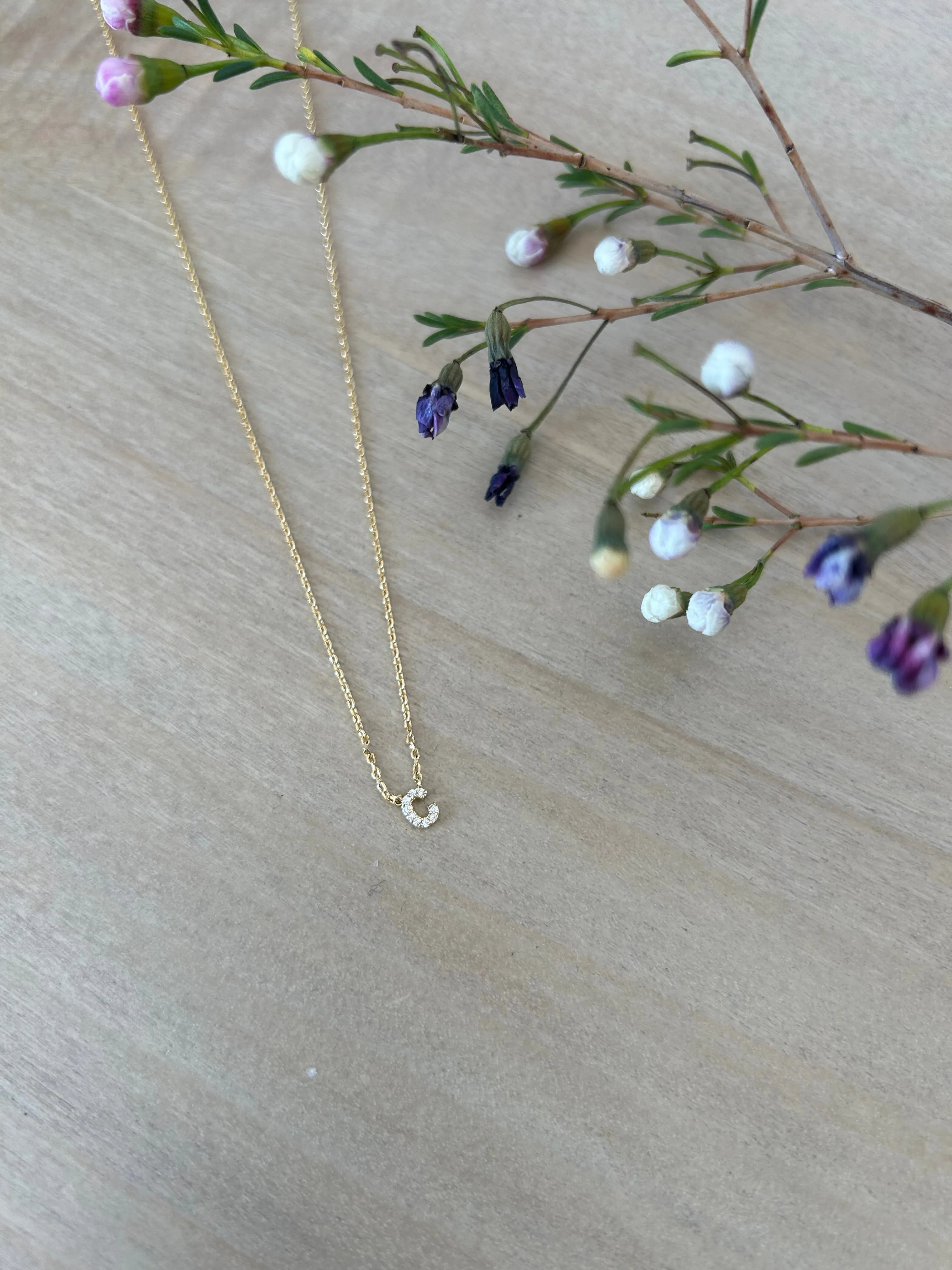 Rhinestone Initial Pendant Necklace | Gold