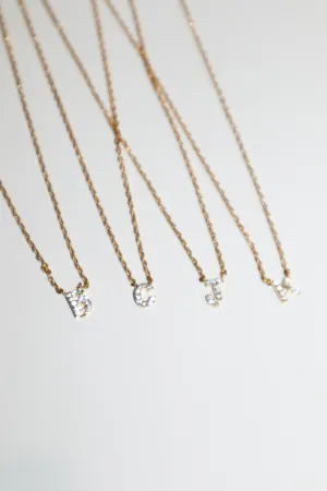 Rhinestone Initial Pendant Necklace | Gold