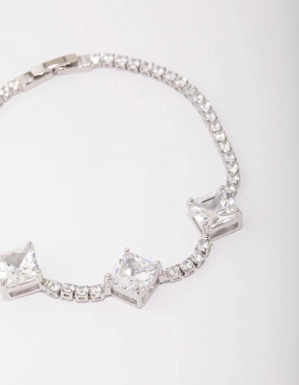 Rhodium Square Cubic Zirconia Bracelet