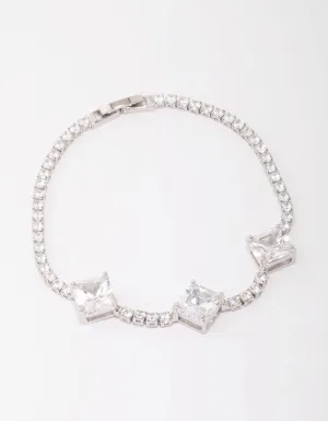 Rhodium Square Cubic Zirconia Bracelet