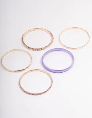 Rose Gold Pearlised Diamante Bangle 5-Pack