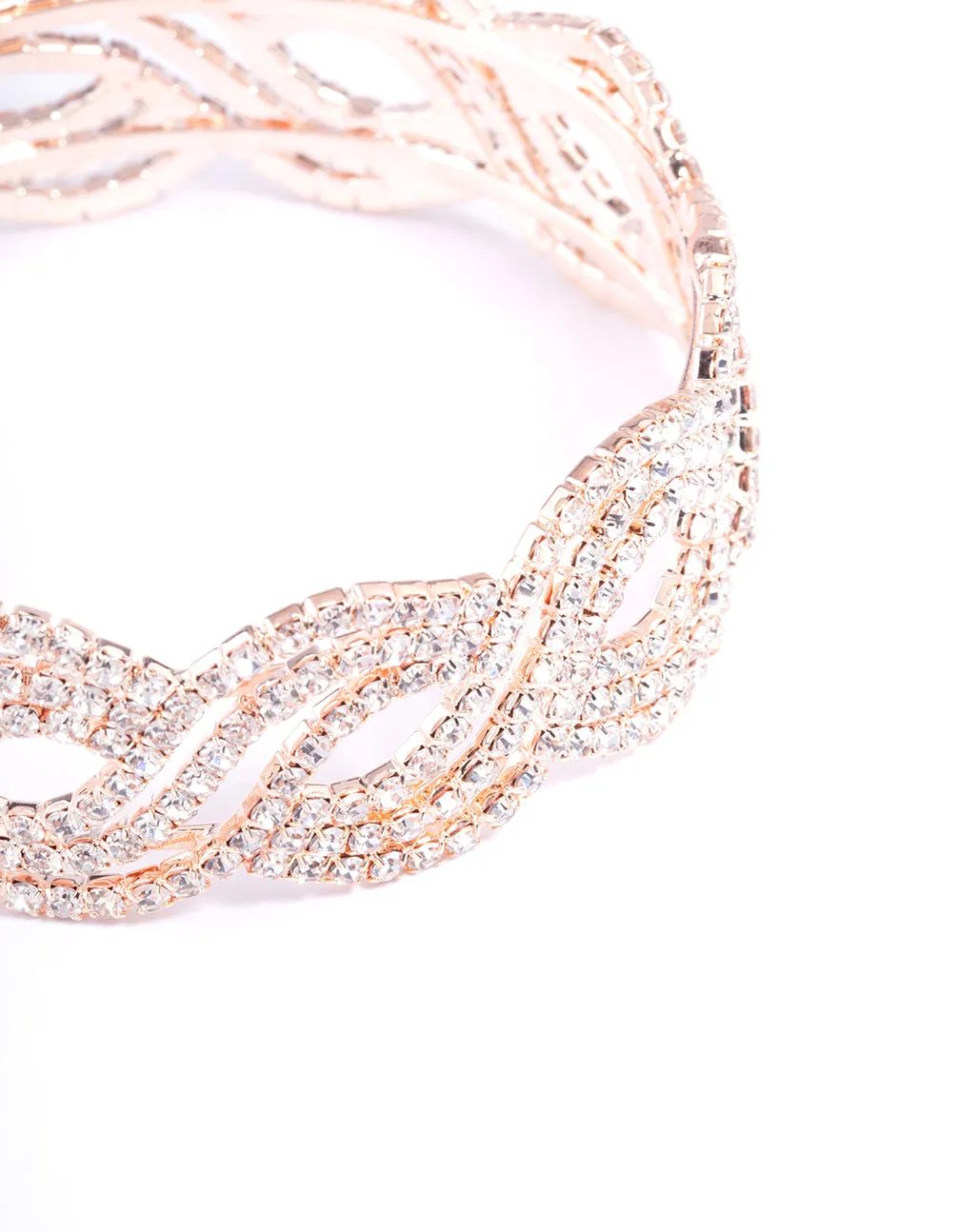 Rose Gold Twist Petal Diamante Cuff Bangle