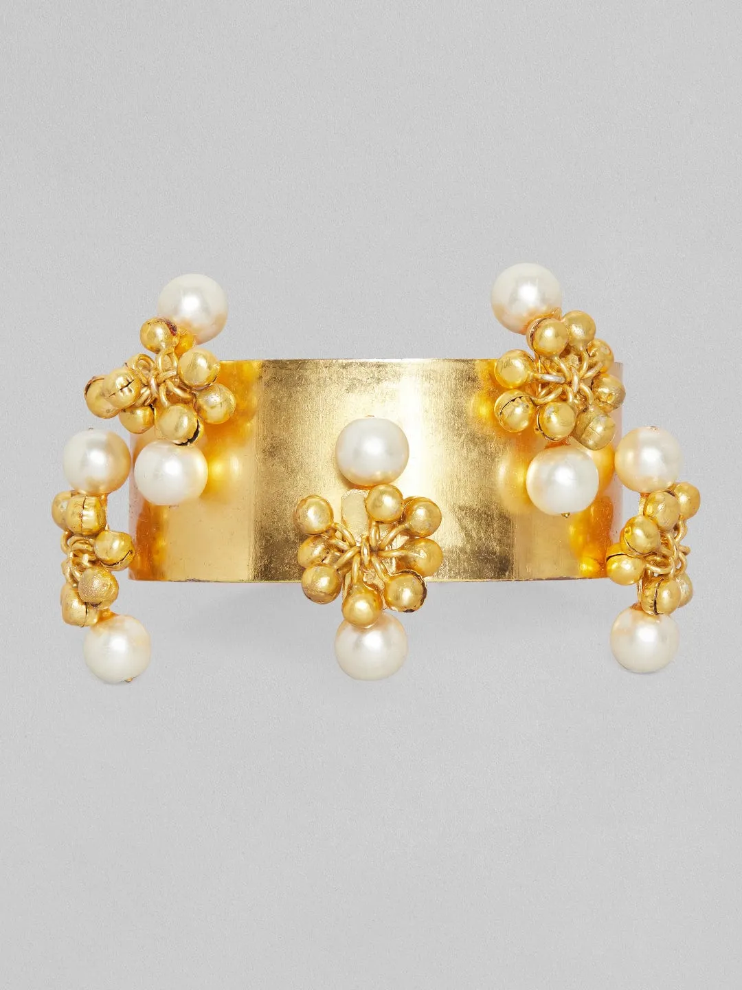 Rubans 24K Gold Plated Handcrafted Bracelet With Pearls And Golden Beads