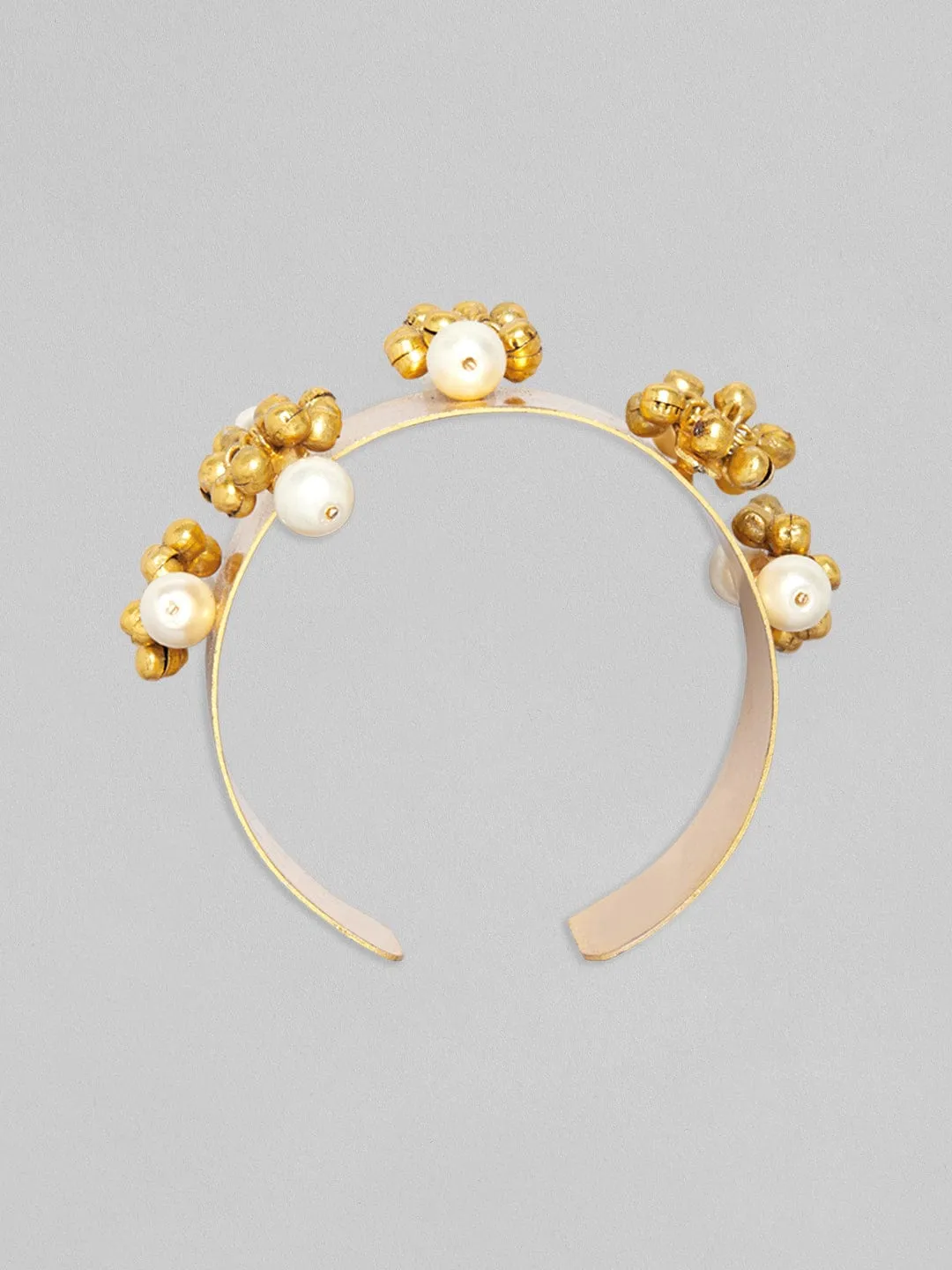 Rubans 24K Gold Plated Handcrafted Bracelet With Pearls And Golden Beads