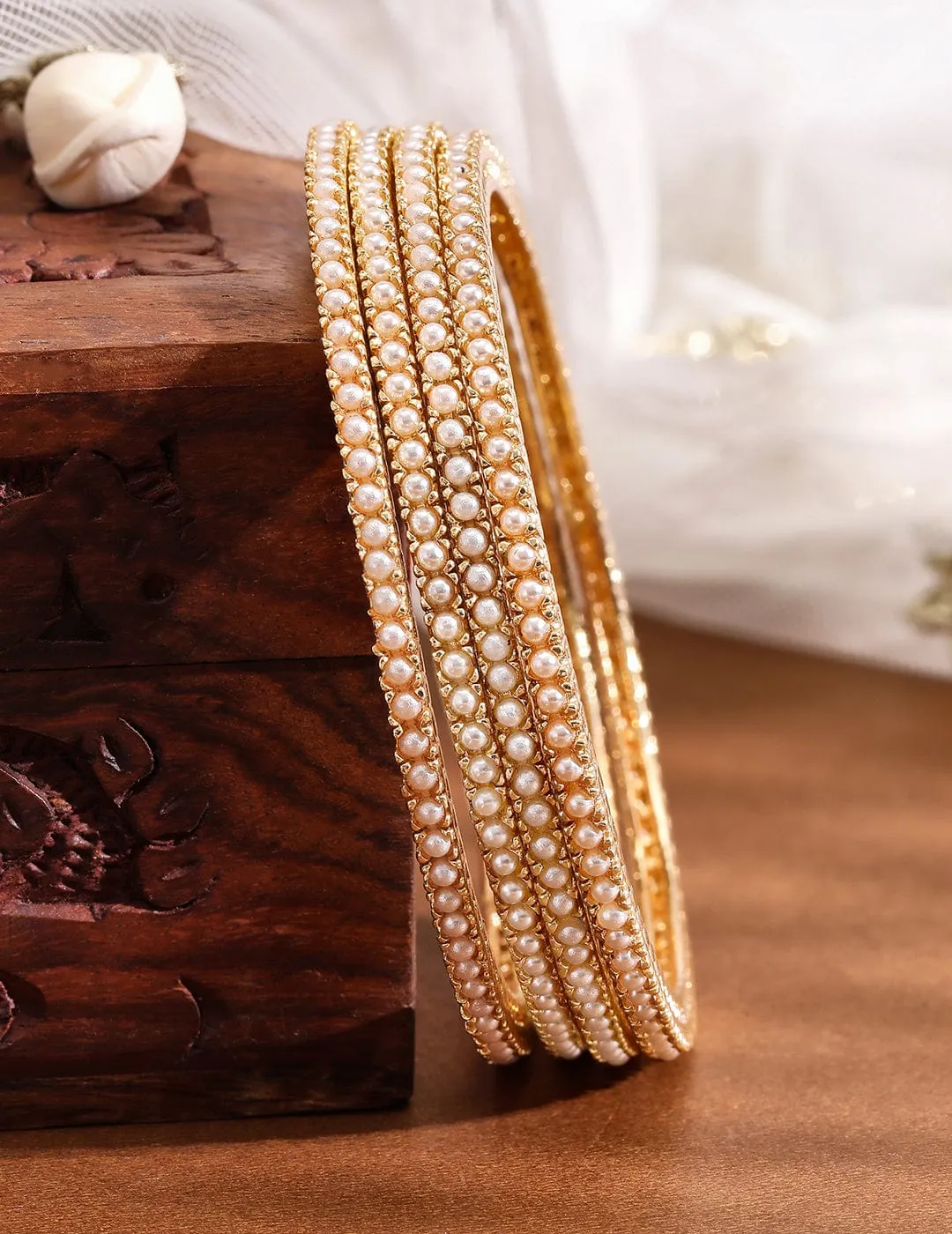 Rubans Pack of 4 18kGold Plated Pearl Beaded  Bangles