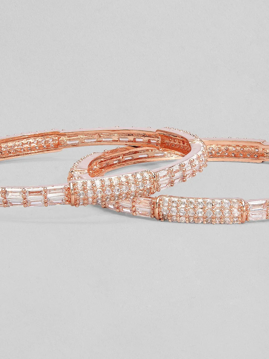 Rubans Set Of 2 Rose-Gold Plated Zircon Studded Bangles