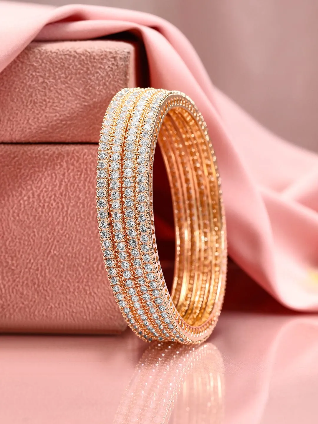 Rubans Set of 4 22K Gold-Plated Cubic Zirconia Studded Bangles