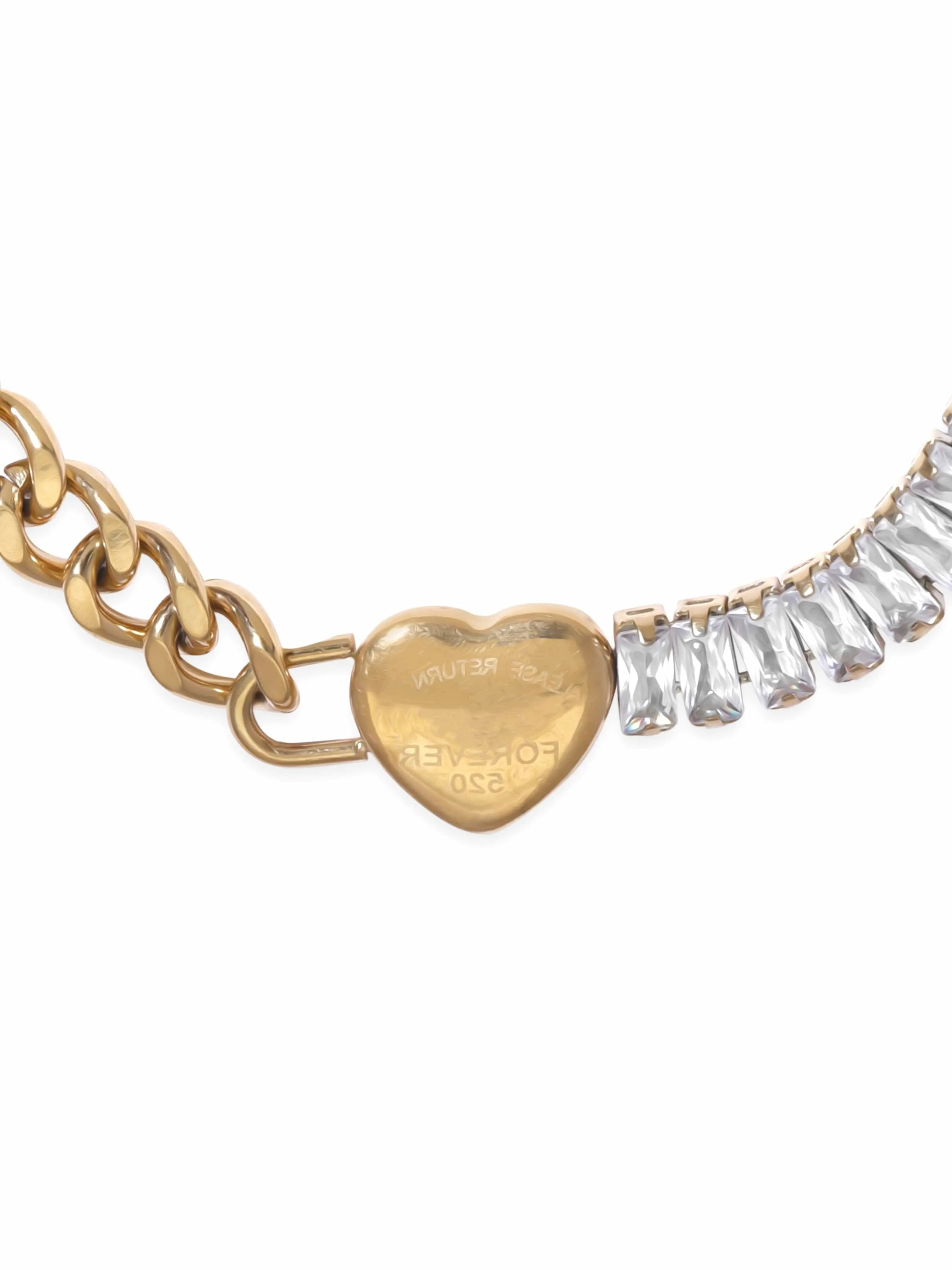 Rubans Voguish 22K Gold plated Stainless Steel Waterproof Link chain heart charm Zirconia studded Tarnish free bracelet