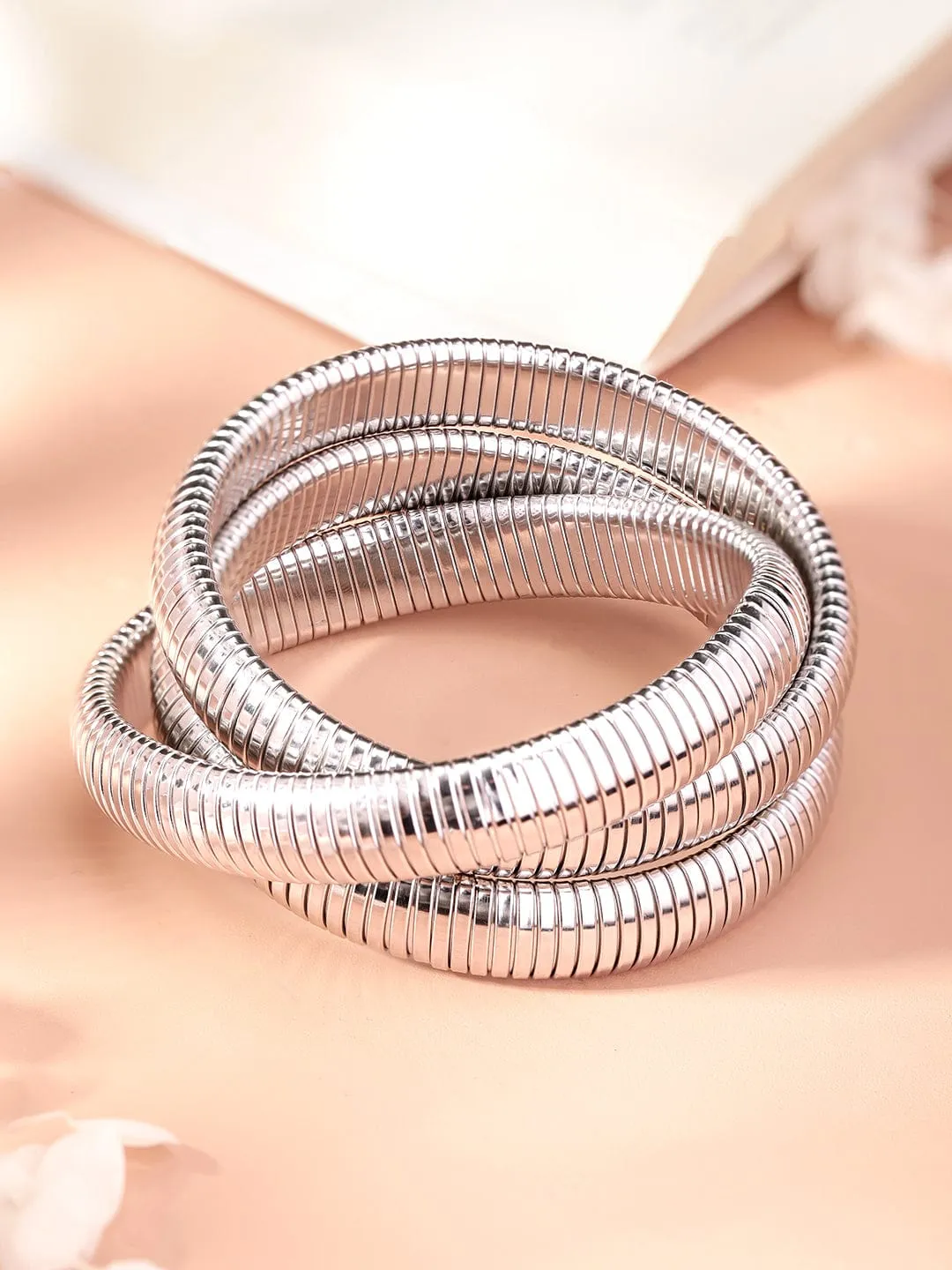 Rubans Voguish Elegant Rhodium-Plated Triple Strand Bracelet - Timeless Radiance for Every Look