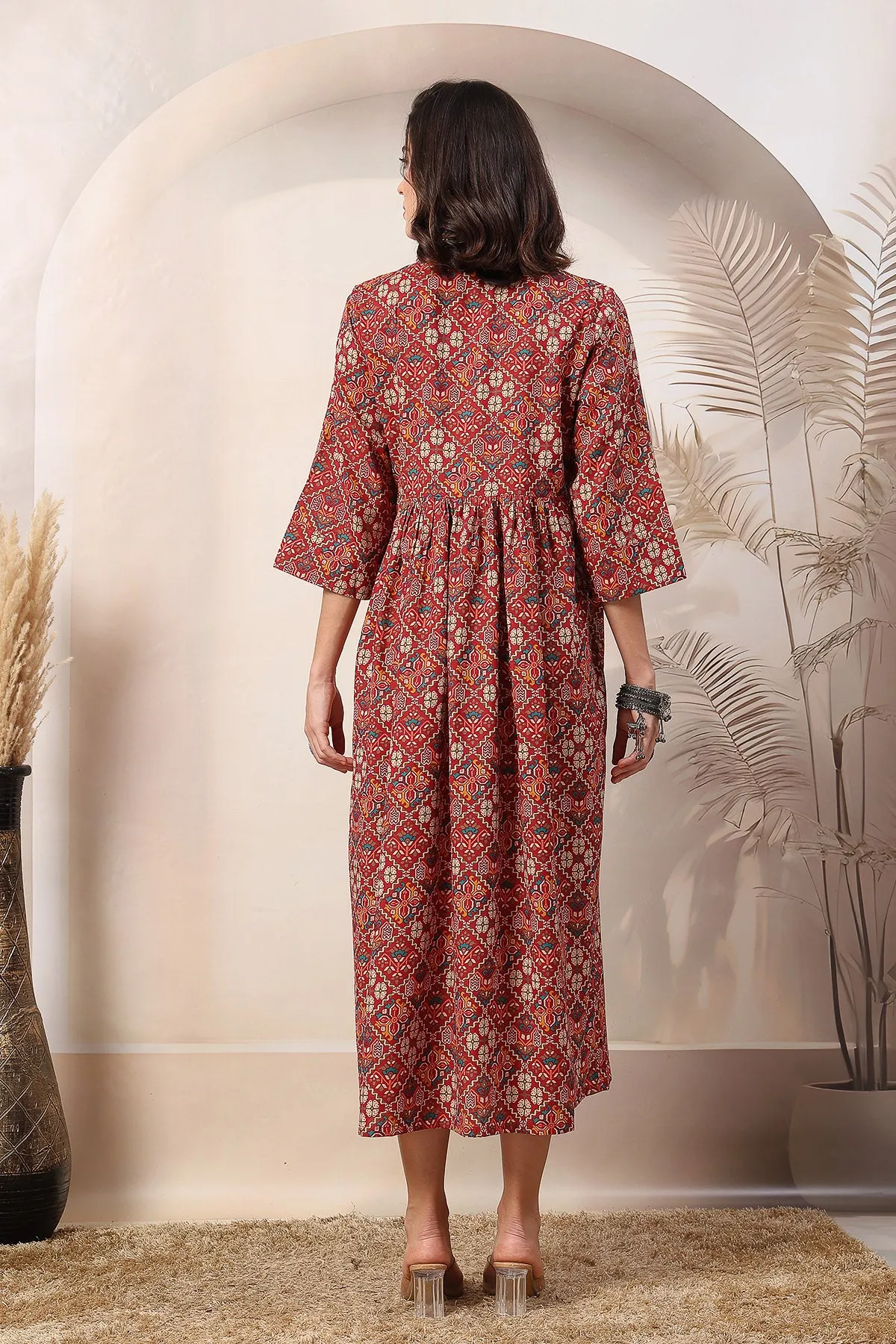 Rust Printed Maternity Feeding Dress