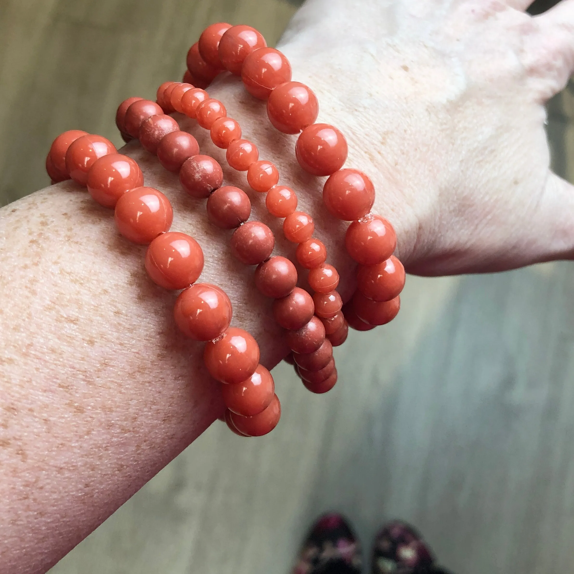 Salmon Marbled Stack and Stretch Bracelet Set