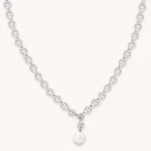 Serenity Pearl Link Chain Necklace in Silver